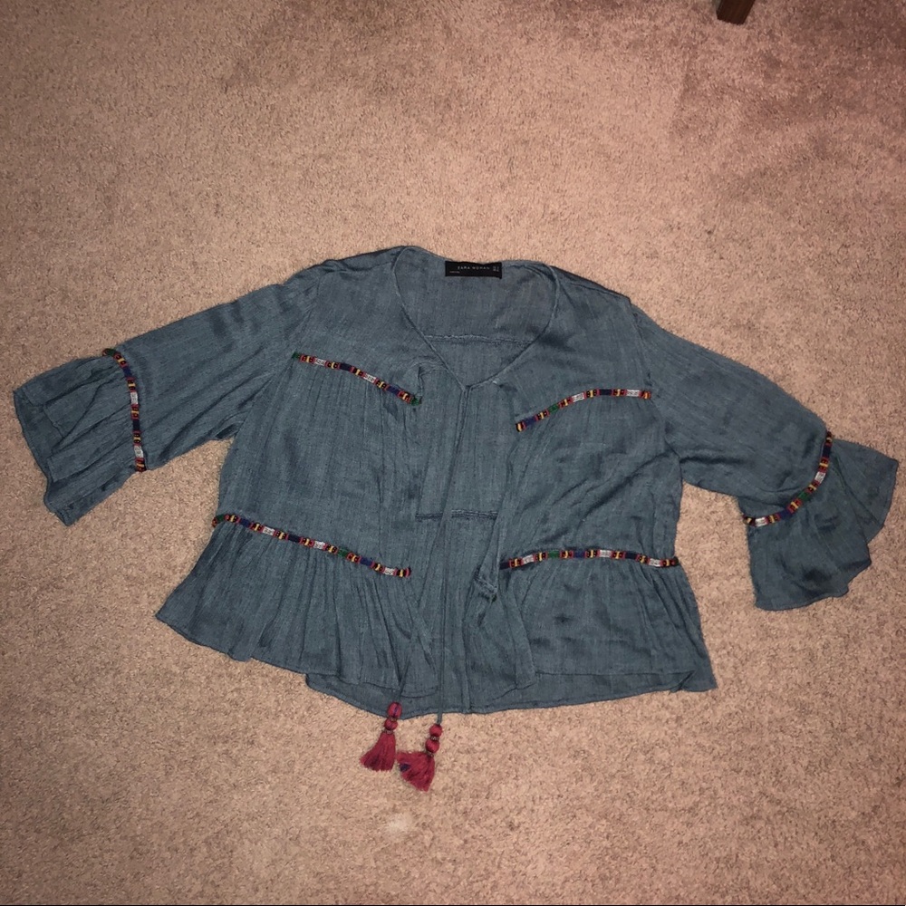 Women’s zara woman blouse hippy top denim  M